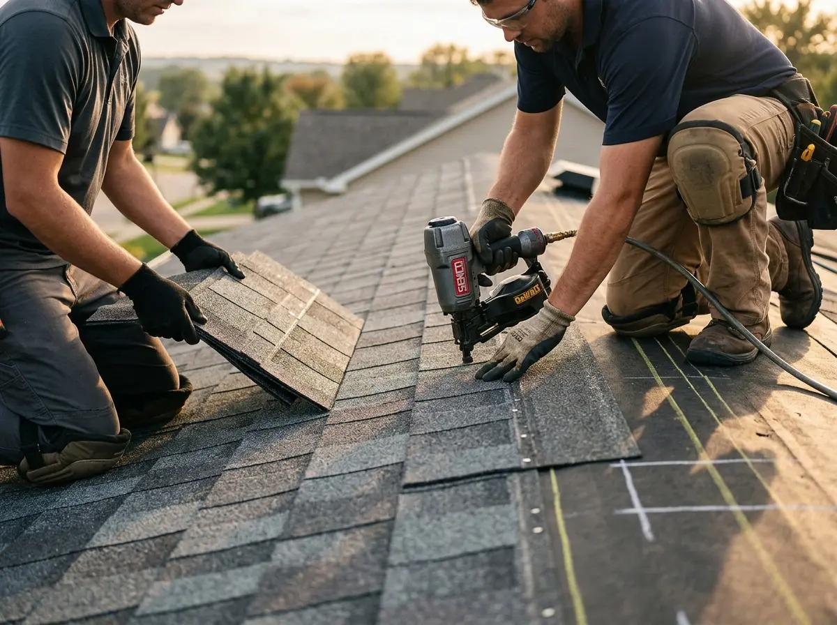 Professional roofer working on a residential roof in Lackawanna